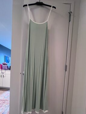 Sage Green Maxi Slip Dress with White Trim